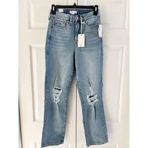 NWT Good American Good Boy Distressed Jeans Size 00/24 Medium Wash $149